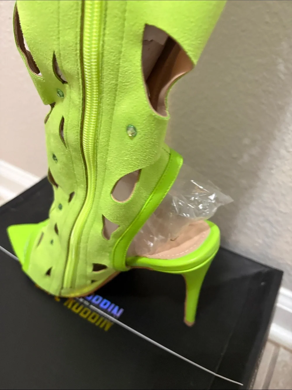 Neon Green Cutout Over-the-Knee Stiletto Boots
